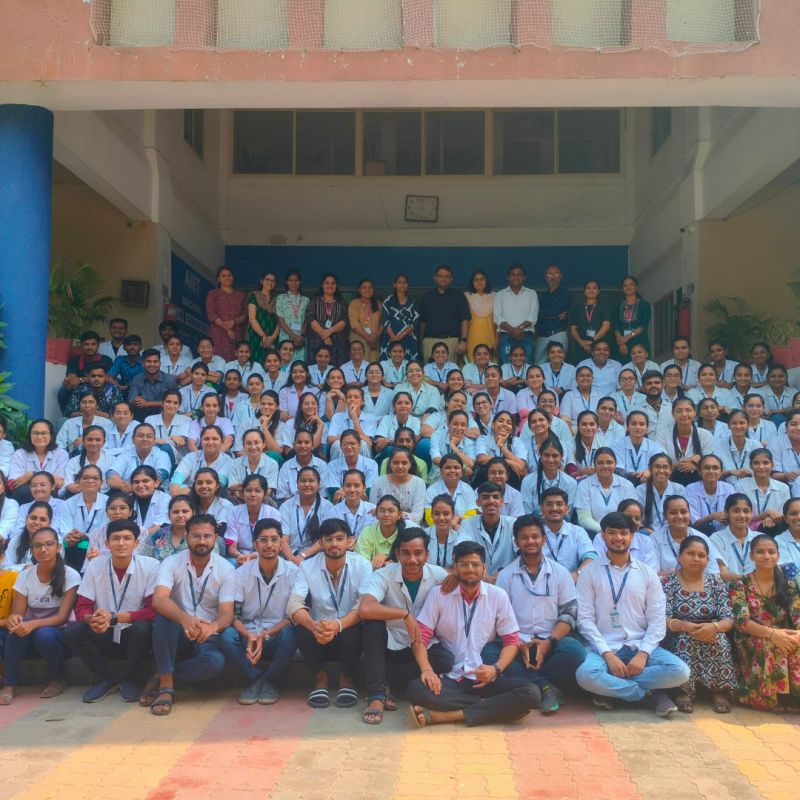 The students and teachers of the Apollo Institute of Physiotherapy gathered on the college steps